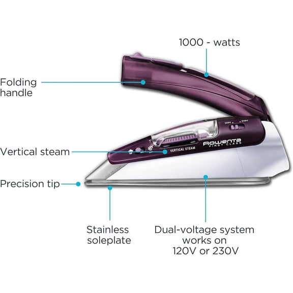 Travel Iron, Pro Compact Stainless Steel Soleplate Hand Held Steamer for Clothes, 200 Microsteam Holes, 1000  Ironing, Fabric Steamer, Dual Voltage, Mini Iron, , DA1560