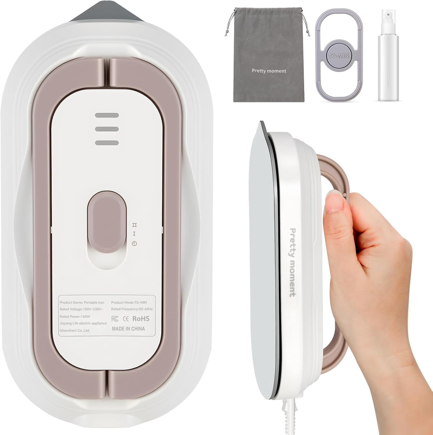 Travel Iron with Global Voltage, Mini Dry Iron for Clothes, 110-240V, Ceramic Non-Stick Soleplate, 0.8lbs Lightweight, 60s Heat Up