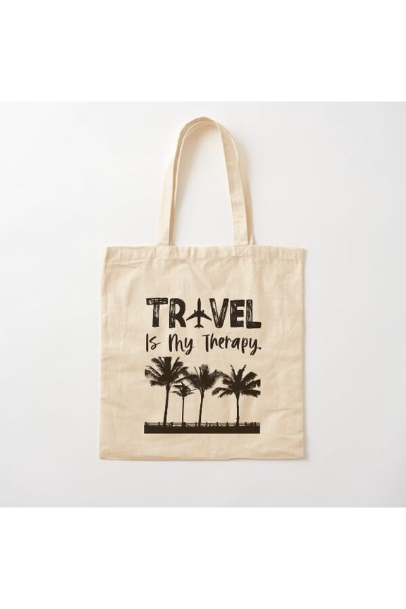 Travel Is My Therapy Beach Cotton Tote Bag Canvas Tote Bag, Family Gift For Mother, Her