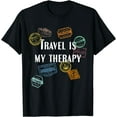 thumbnail image 1 of Travel Is my Therapy Distressed World Traveler Passport T-Shirt Black Small, 1 of 4