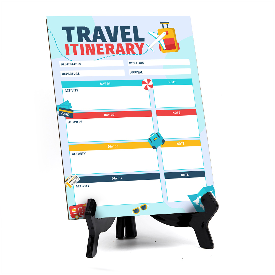 Travel Itinerary Dry Wipe Liquid Chalk Table Sign (6x8") Office And