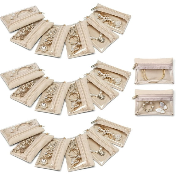 Travel Jewelry Bags,Travel Jewelry Organizer,Jewelry Pouch Bag with Clear Velvet Zipper Pockets Storage Bag for Travel Gift Trip 20Pcs