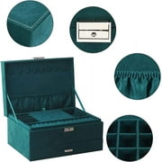 Travel Jewelry Box, Flannel Large Jewelry Organizer for Women Girls, 3 Layer Portable Travel Case Display Storage Holder Boxes for Stud Earrings, Rings, Necklaces, Bracelets Dark Green