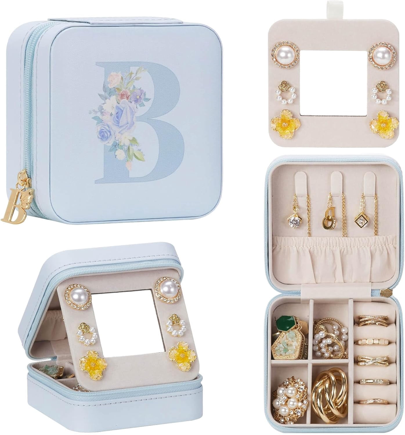 Travel Jewelry Box For Gift: Traveling Jewelry Case For Girls Women - Mini Organizer For Necklaces Earrings Blue B[Z1]