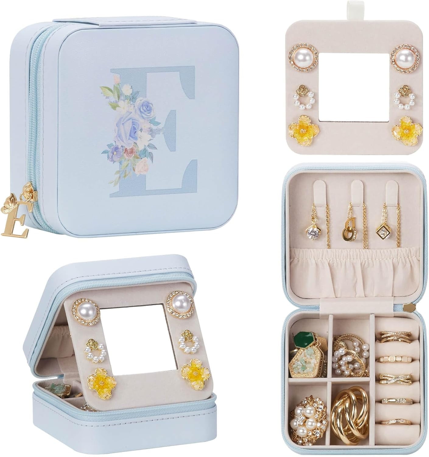 Travel Jewelry Box For Gift: Traveling Jewelry Case For Girls Women - Mini Organizer For Necklaces Earrings Blue E[Z1]