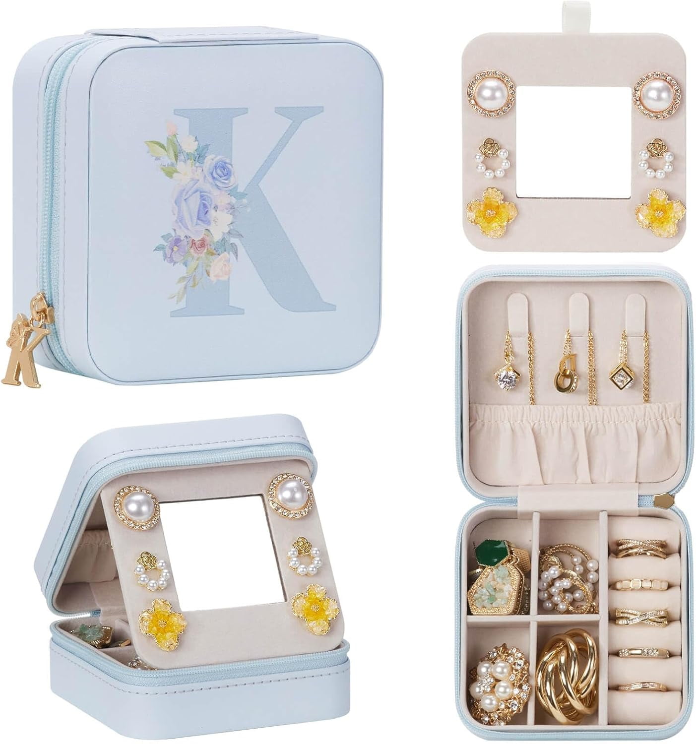 Travel Jewelry Box For Gift: Traveling Jewelry Case For Girls Women - Mini Organizer For Necklaces Earrings Blue K[Z1]