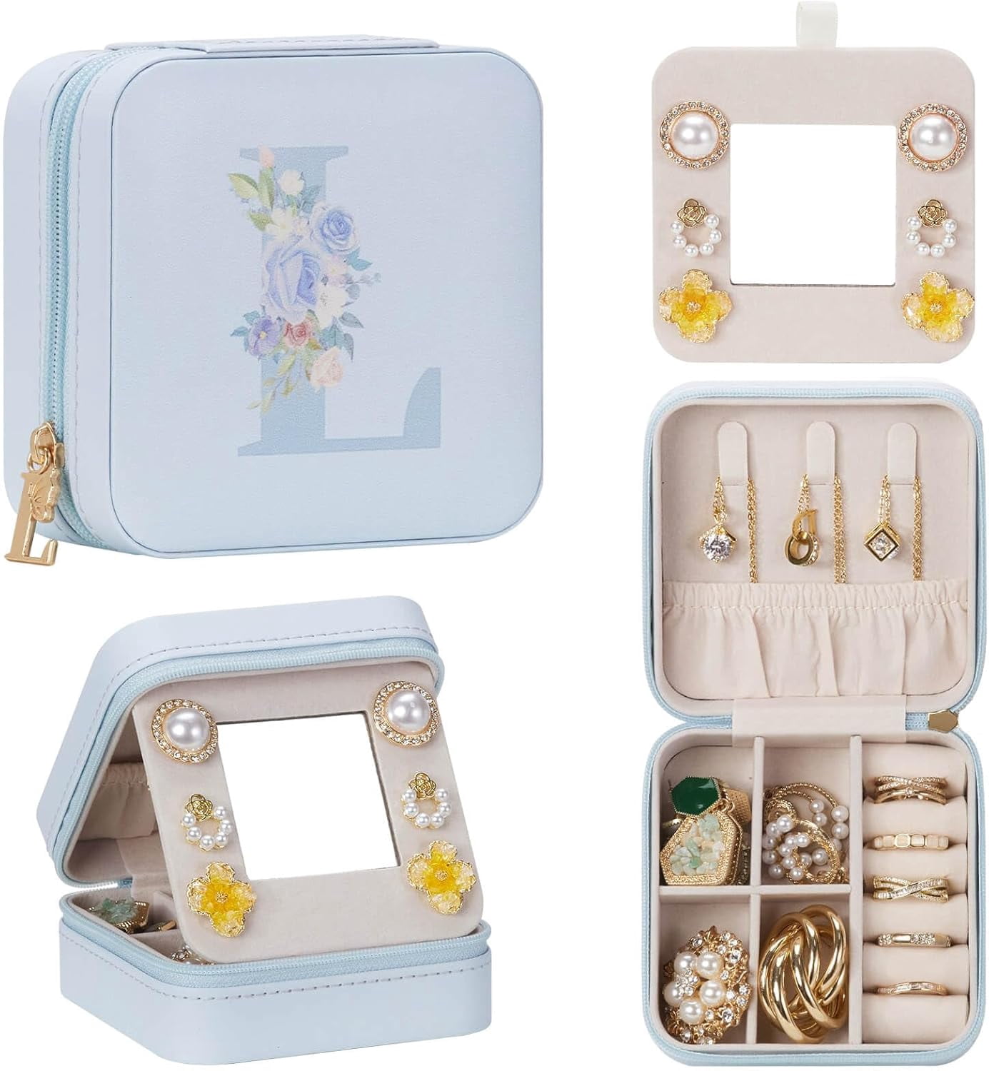 Travel Jewelry Box For Gift: Traveling Jewelry Case For Girls Women - Mini Organizer For Necklaces Earrings Blue L[Z1]