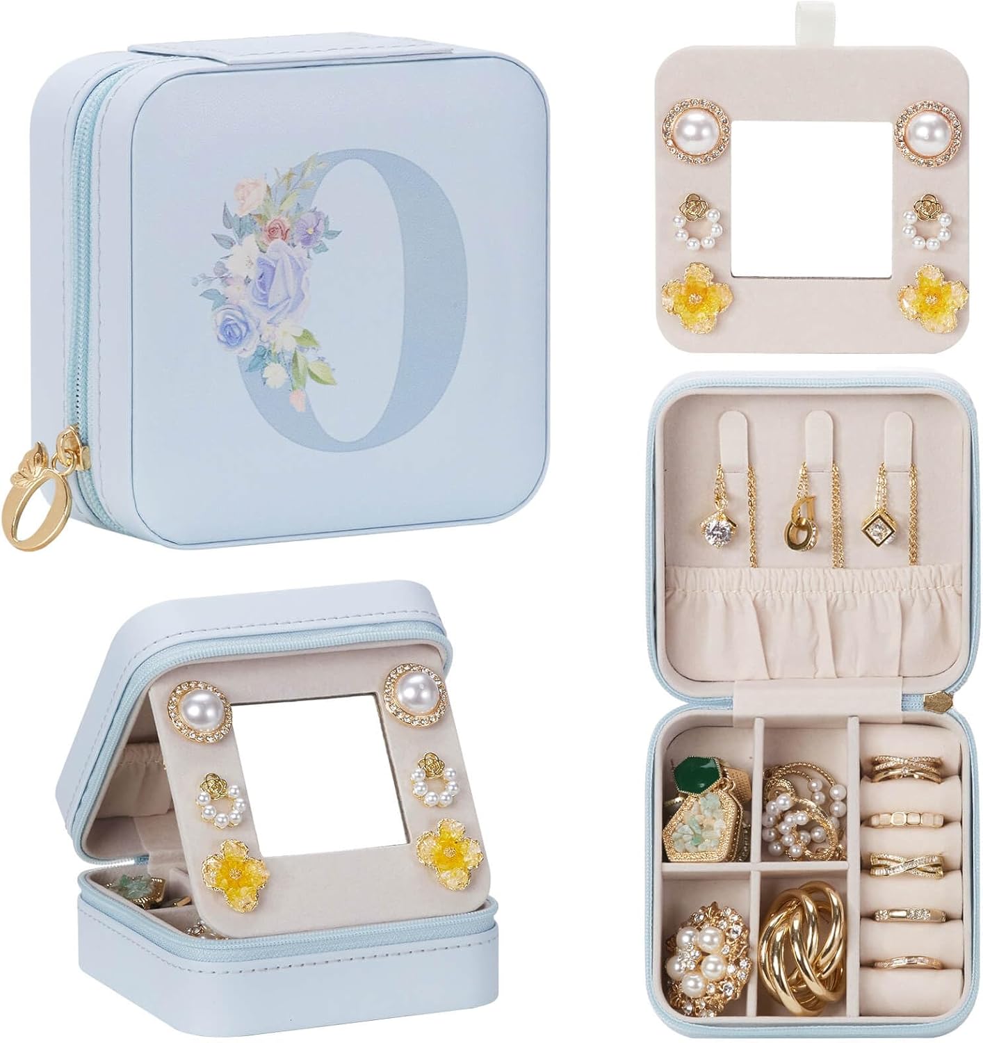 Travel Jewelry Box For Gift: Traveling Jewelry Case For Girls Women - Mini Organizer For Necklaces Earrings Blue O[Z1]