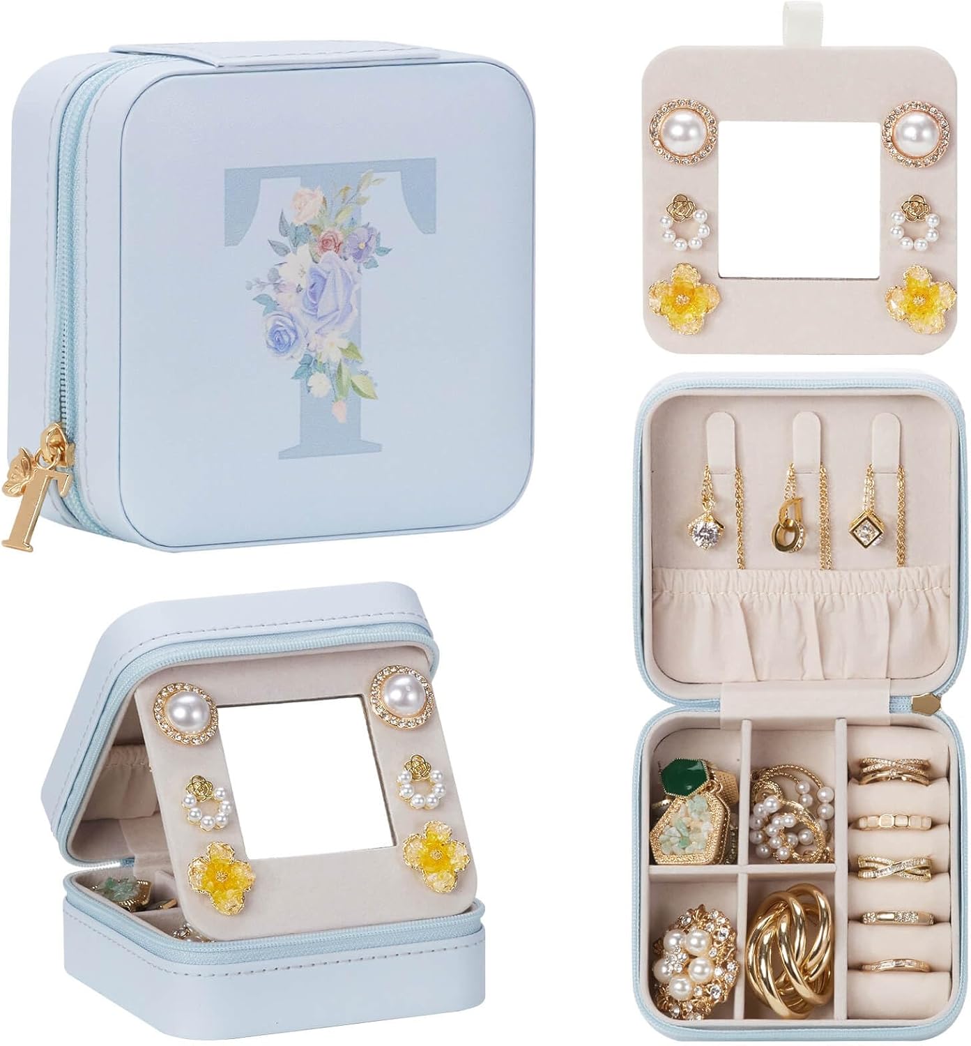 Travel Jewelry Box For Gift: Traveling Jewelry Case For Girls Women - Mini Organizer For Necklaces Earrings Blue T[Z1]