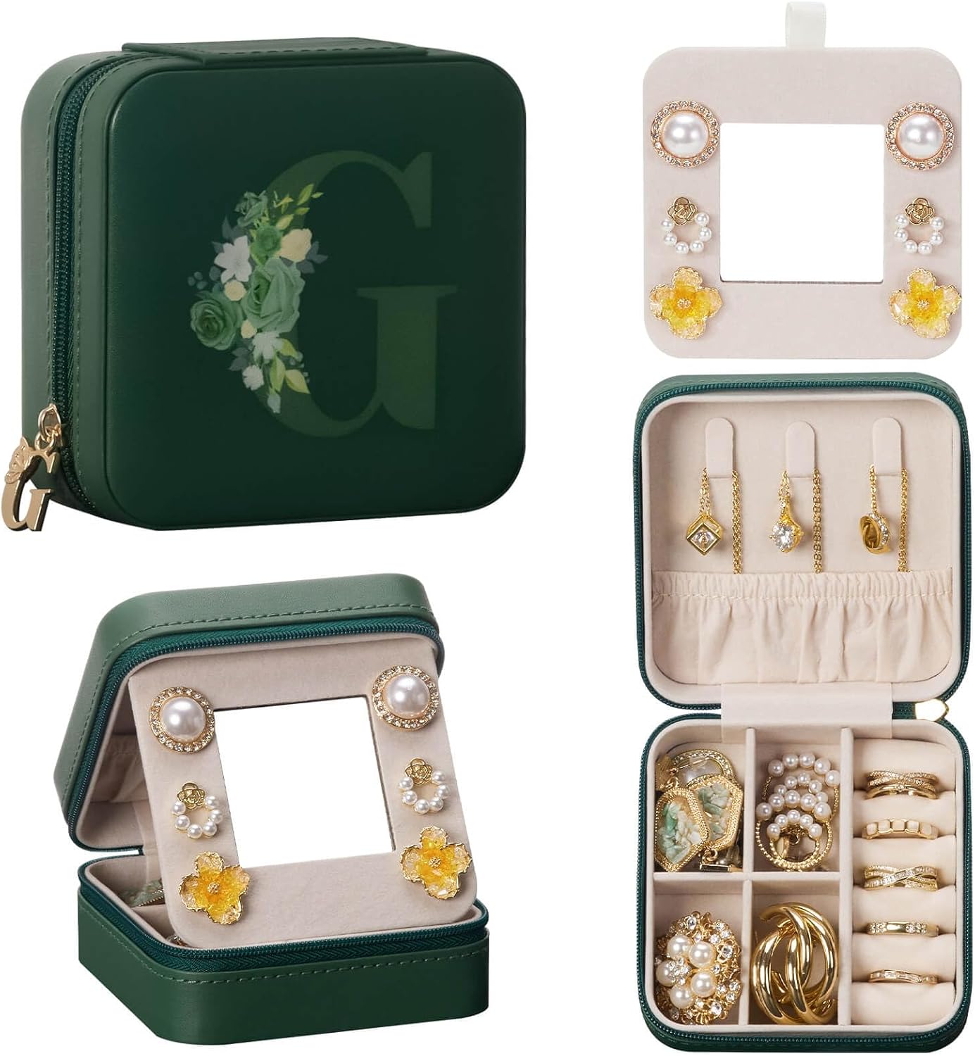 Travel Jewelry Box For Gift: Traveling Jewelry Case For Girls Women - Mini Organizer For Necklaces Earrings Green G[Z1]