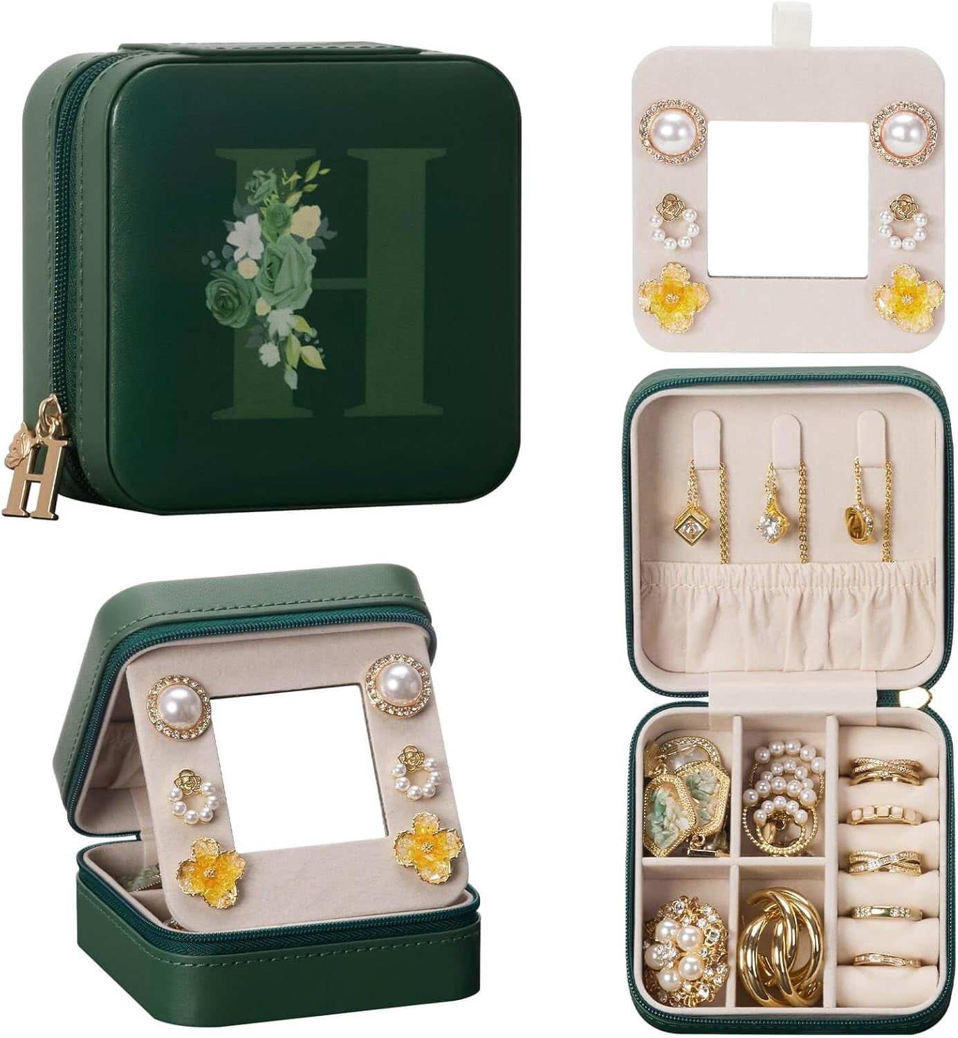 Travel Jewelry Box For Gift: Traveling Jewelry Case For Girls Women - Mini Organizer For Necklaces Earrings Green H[Z1]