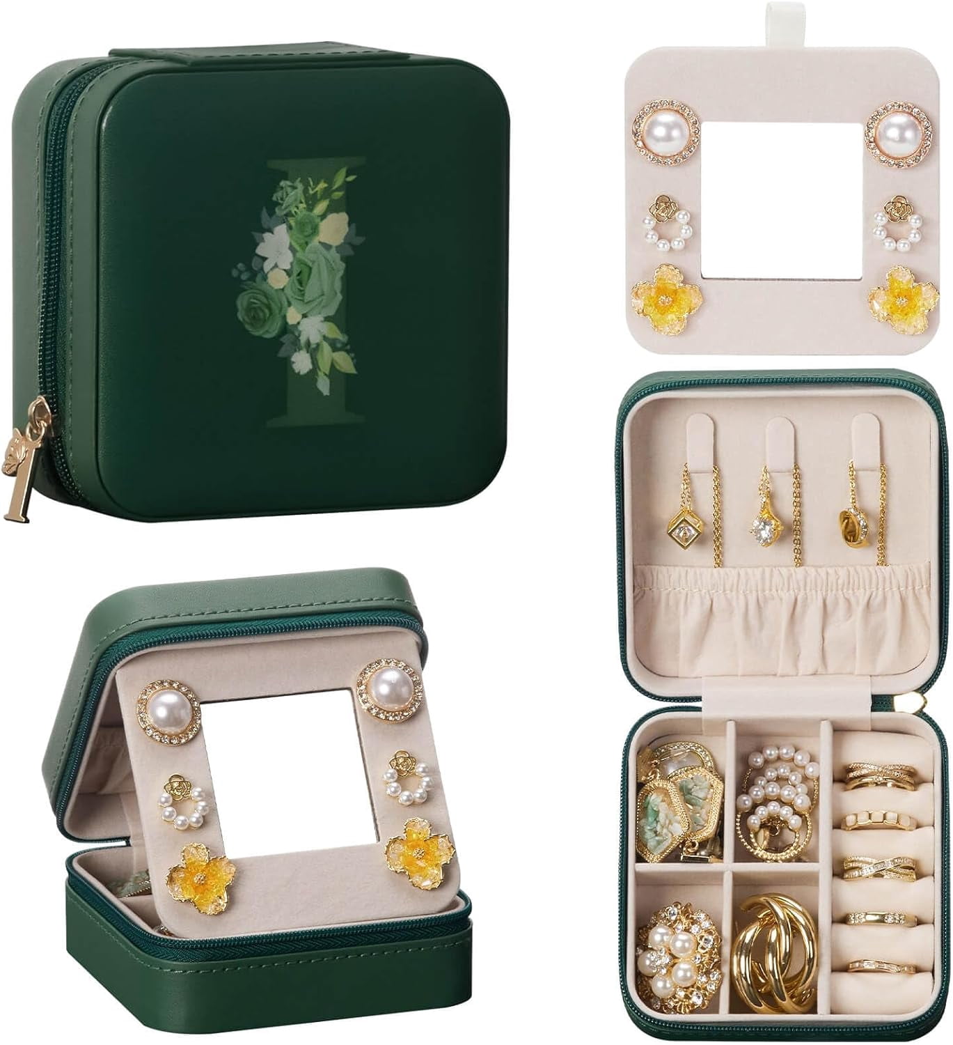 Travel Jewelry Box For Gift: Traveling Jewelry Case For Girls Women - Mini Organizer For Necklaces Earrings Green I[Z1]