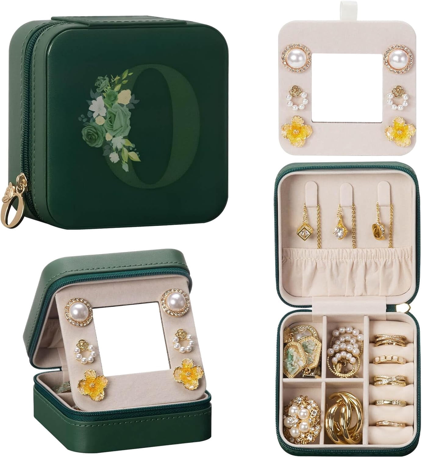 Travel Jewelry Box For Gift: Traveling Jewelry Case For Girls Women - Mini Organizer For Necklaces Earrings Green O[Z1]