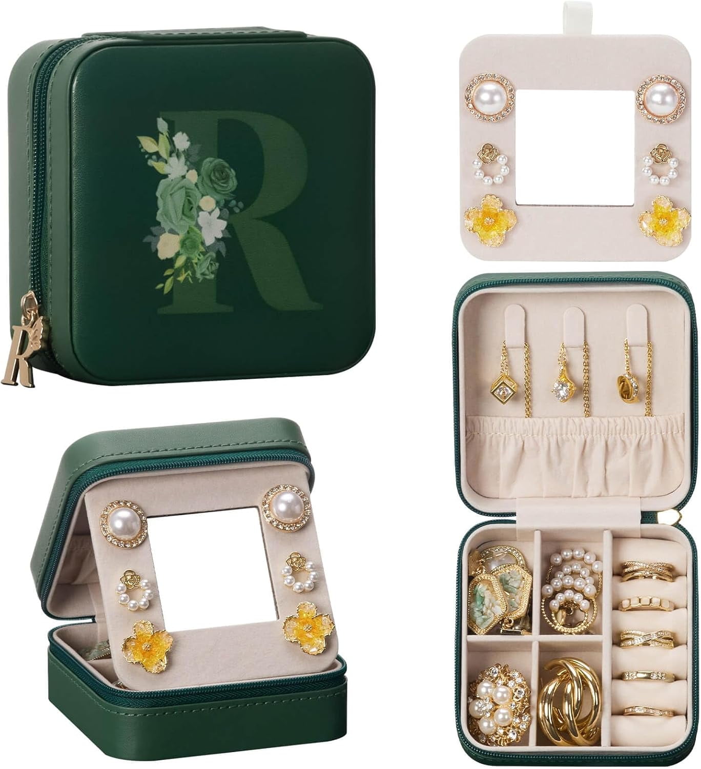 Travel Jewelry Box For Gift: Traveling Jewelry Case For Girls Women - Mini Organizer For Necklaces Earrings Green R[Z1]