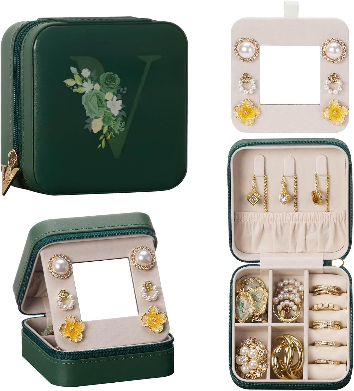 Travel Jewelry Box For Gift: Traveling Jewelry Case For Girls Women - Mini Organizer For Necklaces Earrings Green V[Z1]