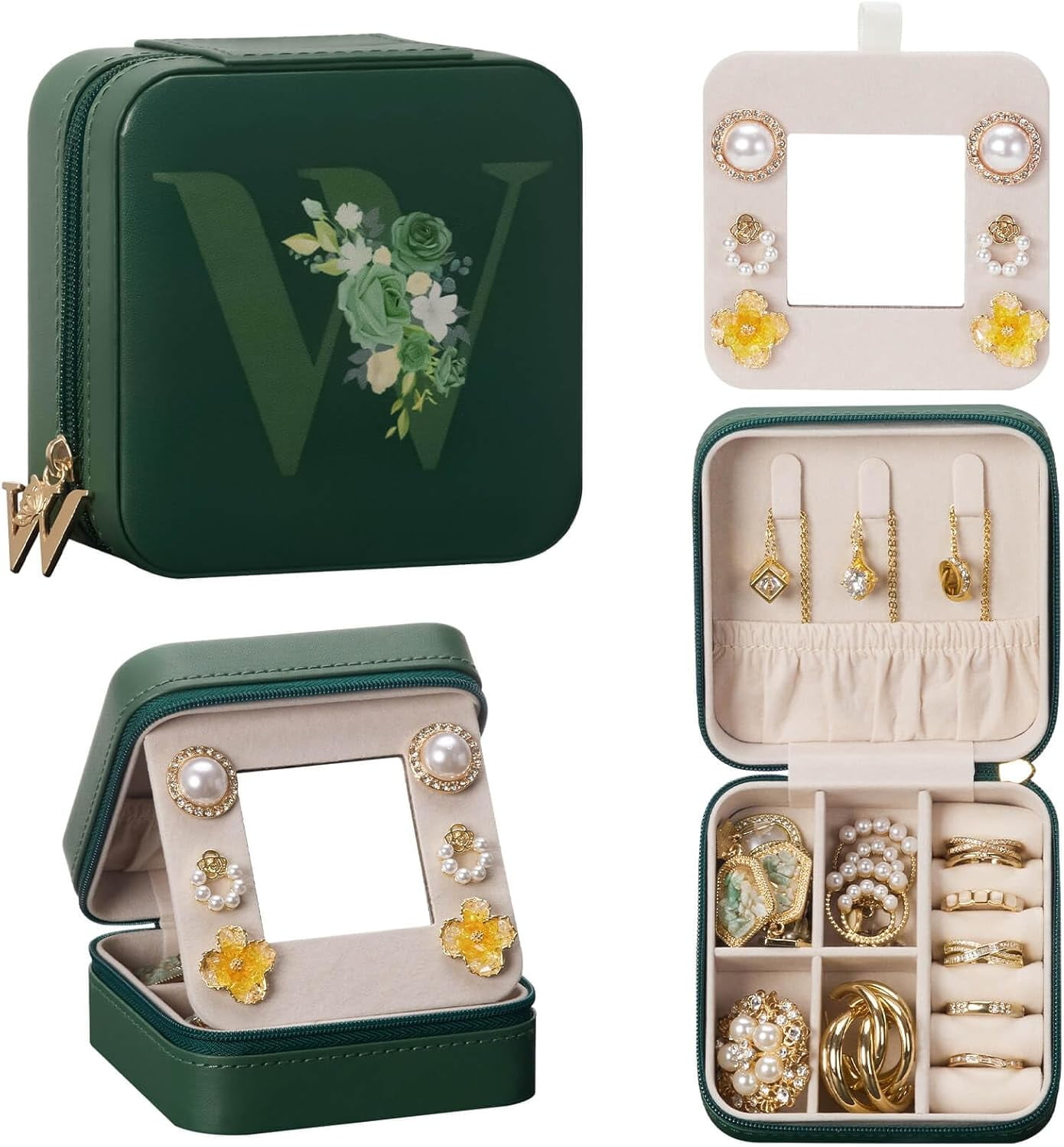 Travel Jewelry Box For Gift: Traveling Jewelry Case For Girls Women - Mini Organizer For Necklaces Earrings Green W[Z1]