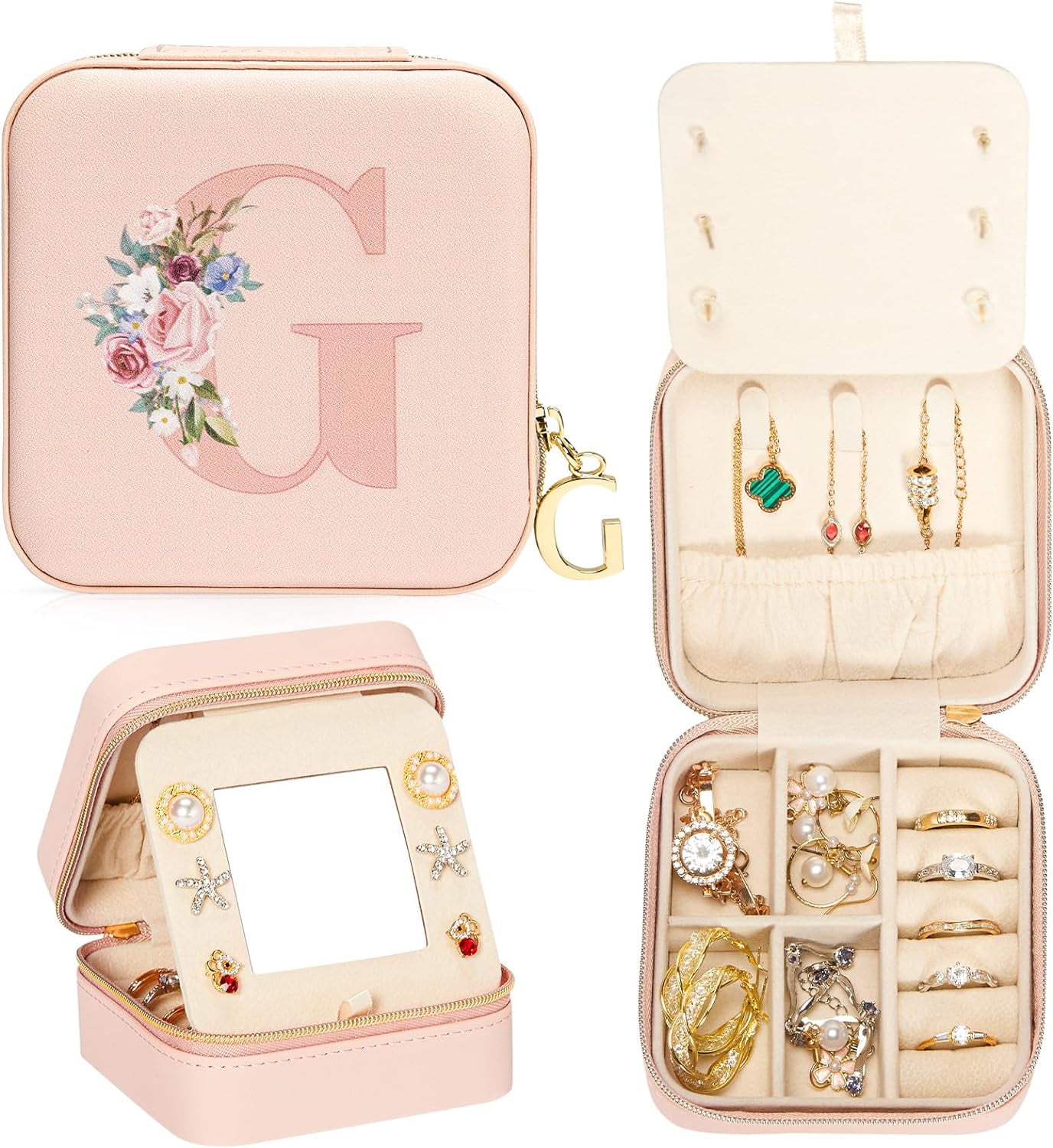 Travel Jewelry Box For Girls: Traveling Jewelry Case Gift For Women - Mini Organizer For Necklaces Earrings Pink G[Z1]
