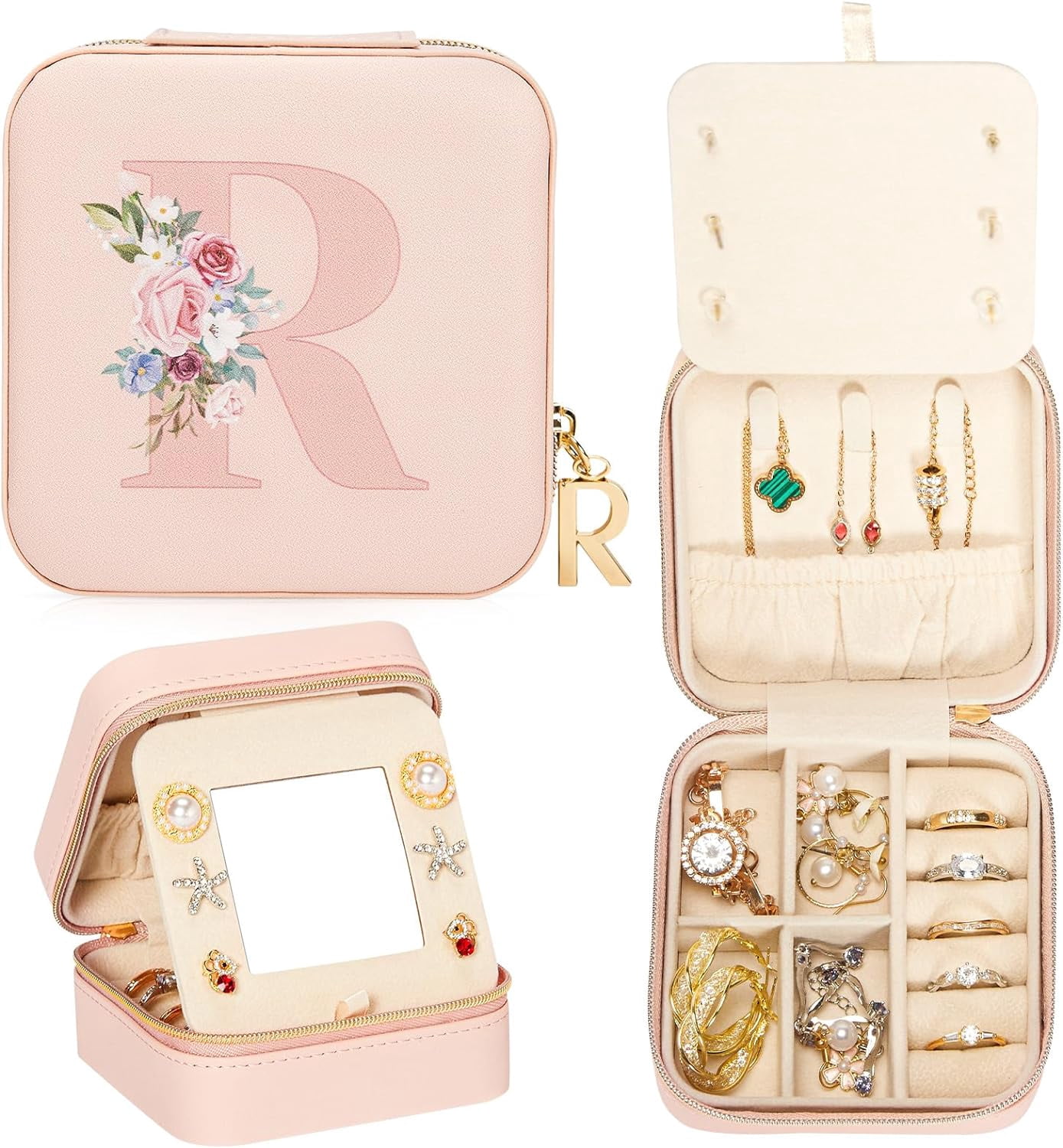 Travel Jewelry Box For Girls: Traveling Jewelry Case Gift For Women - Mini Organizer For Necklaces Earrings Pink R[Z1]