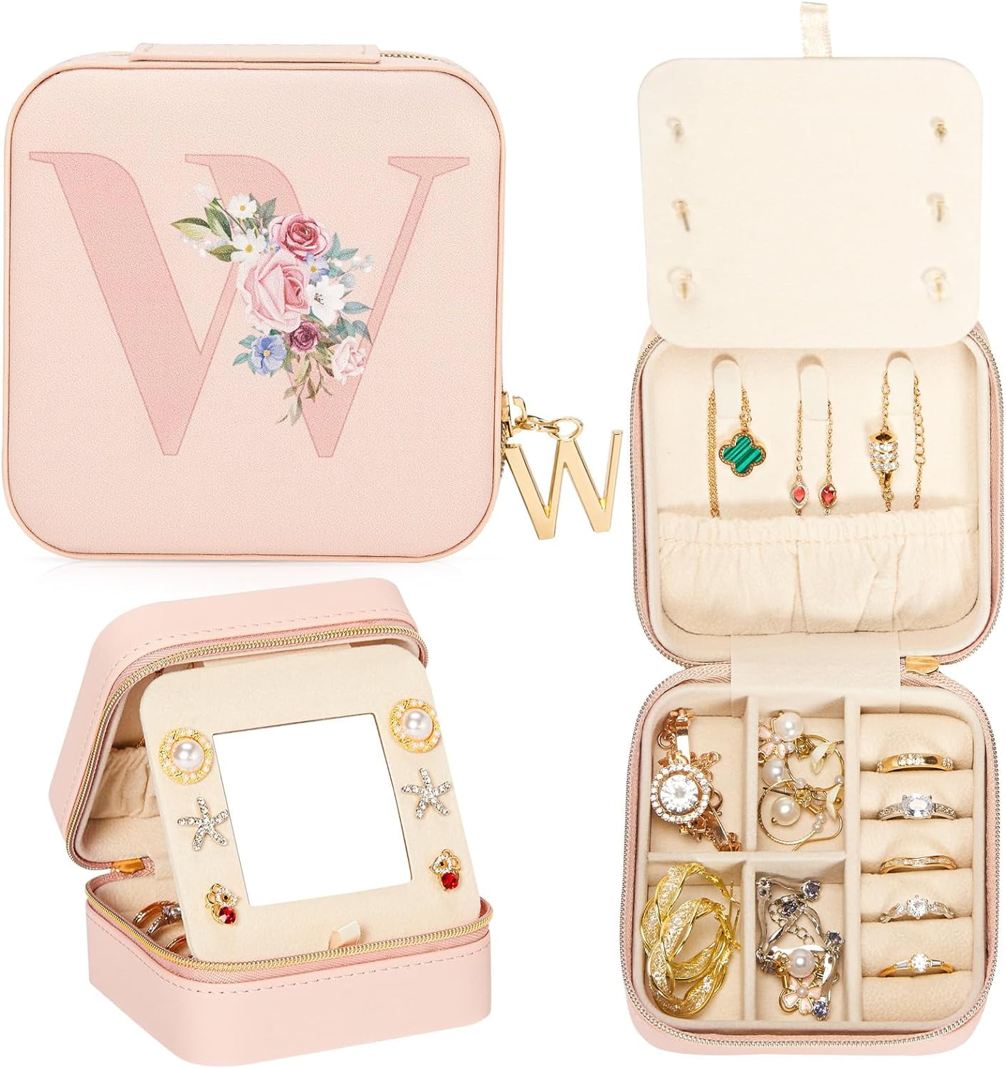 Travel Jewelry Box For Girls: Traveling Jewelry Case Gift For Women - Mini Organizer For Necklaces Earrings Pink W[Z1]