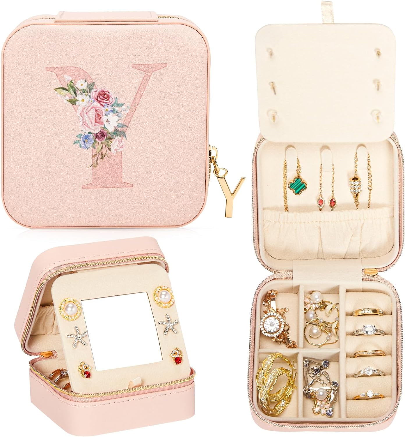 Travel Jewelry Box For Girls: Traveling Jewelry Case Gift For Women - Mini Organizer For Necklaces Earrings Pink Y[Z1]