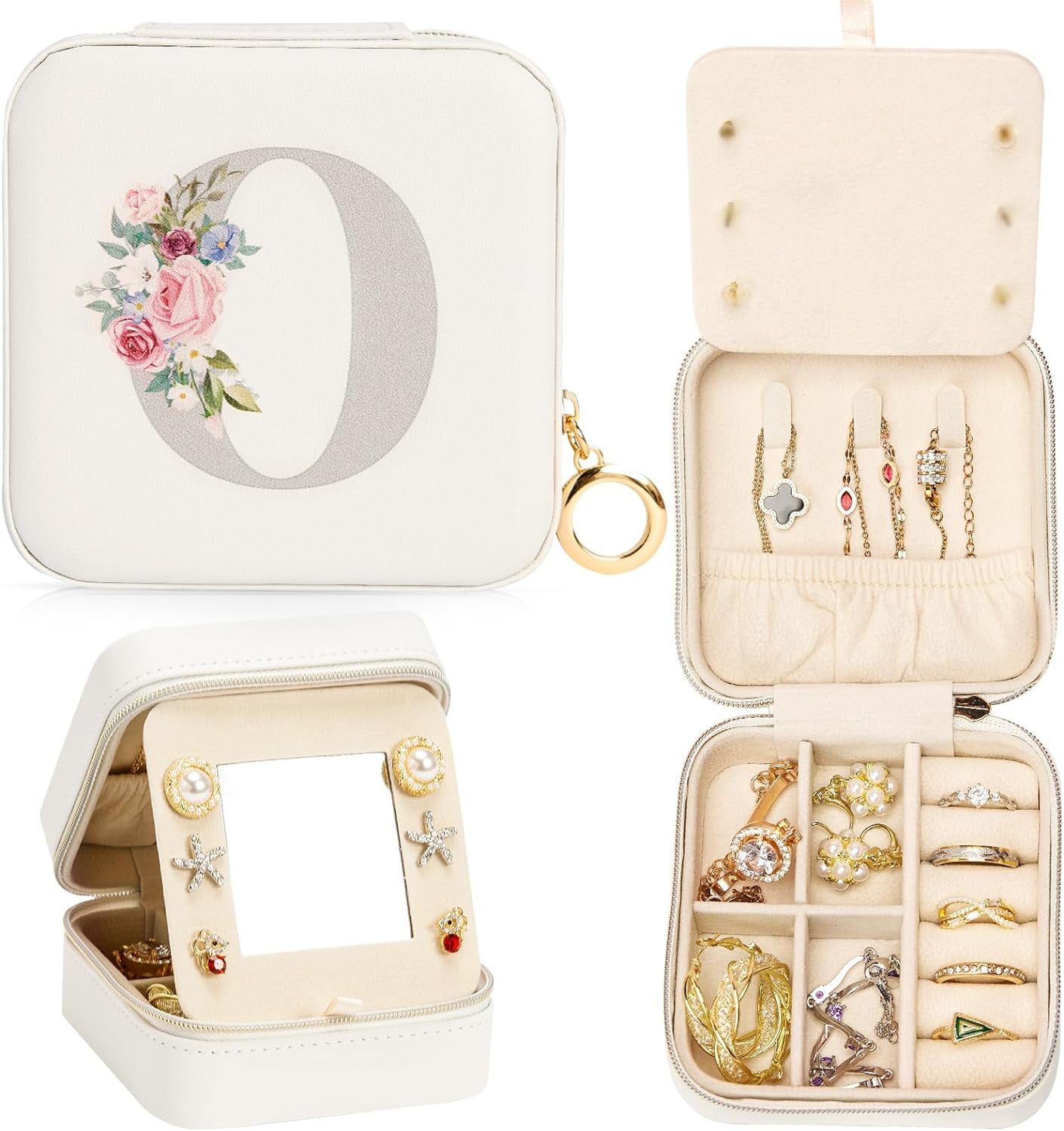 Travel Jewelry Box For Girls: Traveling Jewelry Case Gift For Women - Mini Organizer For Necklaces Earrings White O[Z1]