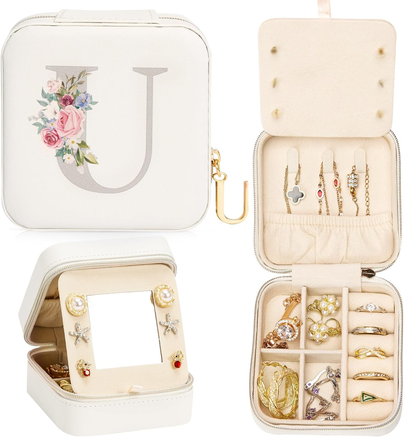 Travel Jewelry Box For Girls: Traveling Jewelry Case Gift For Women - Mini Organizer For Necklaces Earrings White U[Z1]