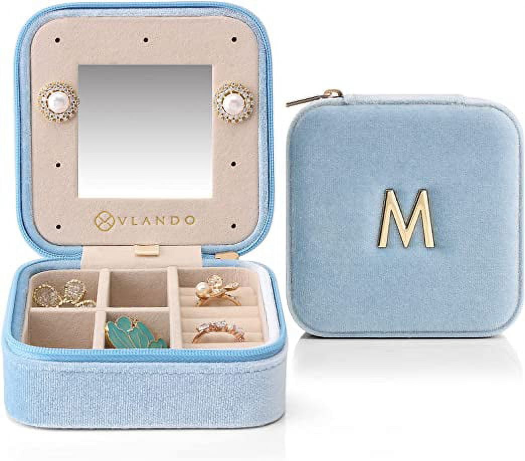 Velvet Travel Jewelry Box, Initial J Letter Small Jewelry Case for Women  Girls, Earring Organizer Box with Mirror for Mothers Valentines Day  Birthday Gift(J, Pink) 