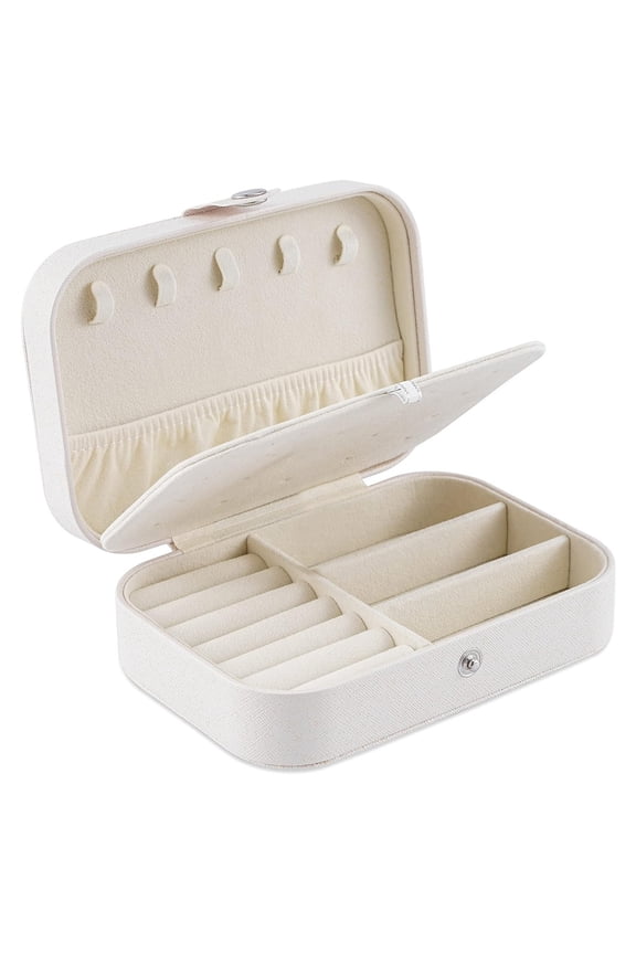 Travel Jewelry Box, Leather Jewelry Organizer for Women Girls, Double Layer Jewelry Case Display Storage Holder Boxes for Stud Earrings, Rings, Necklaces-white
