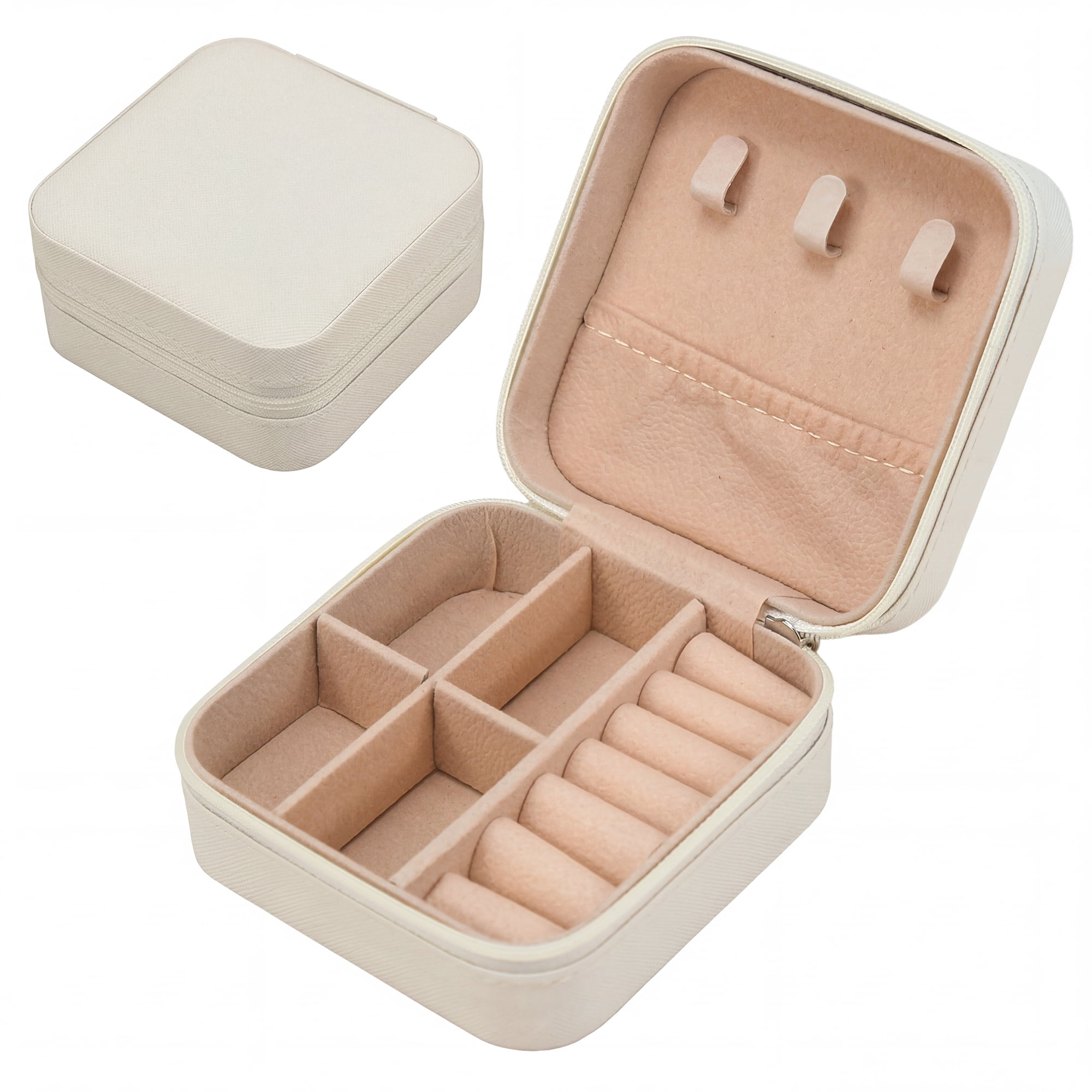 Travel Jewelry Box Mini Portable PU Leather Organizer for Women and Girls Gifts Beige