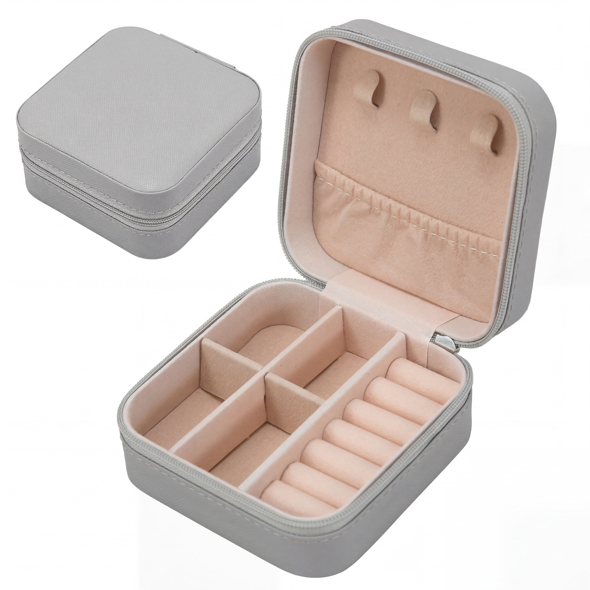 Travel Jewelry Box Mini Portable PU Leather Organizer for Women and Girls Gifts Gray