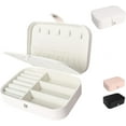 thumbnail image 1 of Travel Jewelry Box, PU Leather Small Jewelry Organizer for Women Girls, Double Layer Portable Mini Travel Case Display Storage Holder Boxes for Stud Earrings, Rings, Necklaces, Bracelets (White), 1 of 7