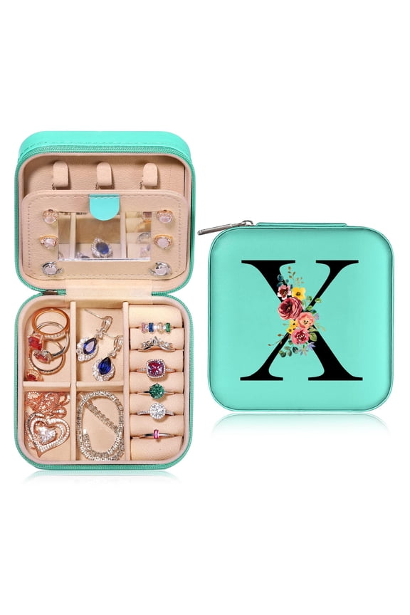 Travel Jewelry Box for Women Portable Travel Essentials Small Jewelry Box Initial Organizer With Mirror Gifts for Women Girlfriend Wife Mother Daughter