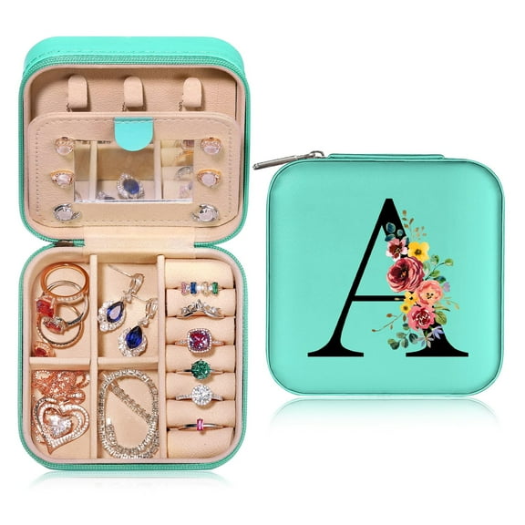 IEFSHINY Travel Jewelry Box for Women Portable Travel Essentials Small Jewelry Box Initial Organizer With Mirror Gifts for Women Girlfriend Wife Mother Daughter