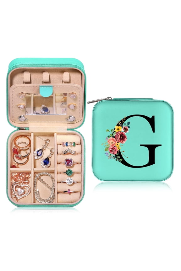 Travel Jewelry Box for Women Portable Travel Essentials Small Jewelry Box Initial Organizer With Mirror Gifts for Women Girlfriend Wife Mother Daughter