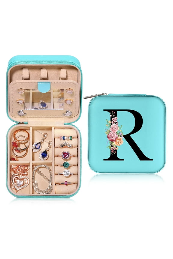 Travel Jewelry Box for Women Small Portable Travel Jewelry Box for Women Initial Organizer With Mirror Gifts for Girlfriend Wife Mother Daughter