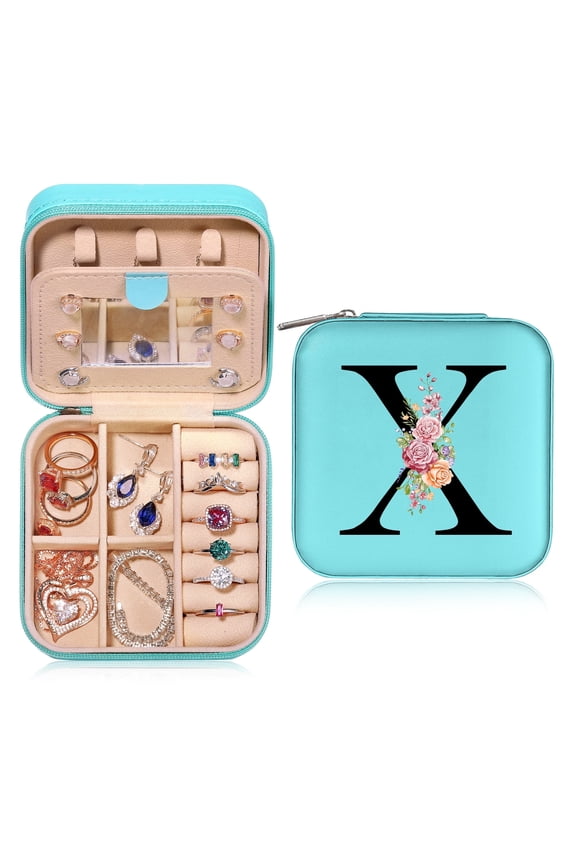 Travel Jewelry Box for Women Small Portable Travel Jewelry Box for Women Initial Organizer With Mirror Gifts for Girlfriend Wife Mother Daughter