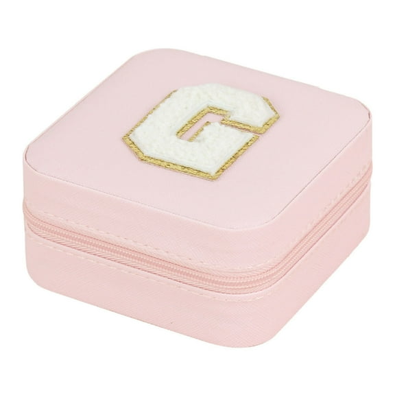 Travel Jewelry Case Jewelry Box- Small Jewelry Organizer with Letter,Jewelry Holder Organizer，Travel Essentials Birthday Gifts for Women Girls Initial Pink