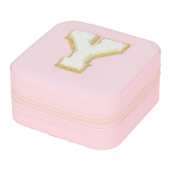 Travel Jewelry Case Jewelry Box- Small Jewelry Organizer with Letter,Jewelry Holder Organizer,Travel Essentials Birthday Gifts for Women Girls Initial Pink