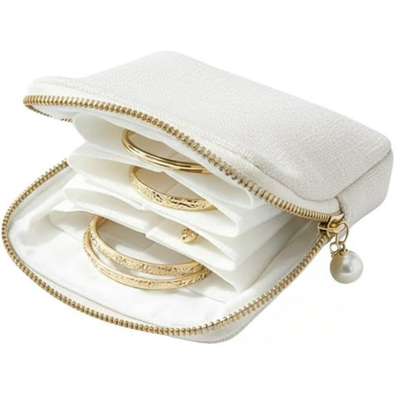 Travel Jewelry Case, Jewelry Zippered Pocket Case Travel Jewelry Bag Portable Organizer, Pouch Bags with Zipper, Velvet Jewelry Organizer Storage Bag for Bracelet Rings Earring (White)