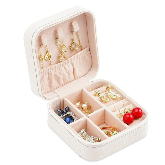 Travel Jewelry Case, Mini Portable Jewelry Travel Boxes, Small Jewelry Organizer for Rings, Earrings, Pendants, Watches, Necklaces, Lipsticks Organizer Storage Holder Case (White)
