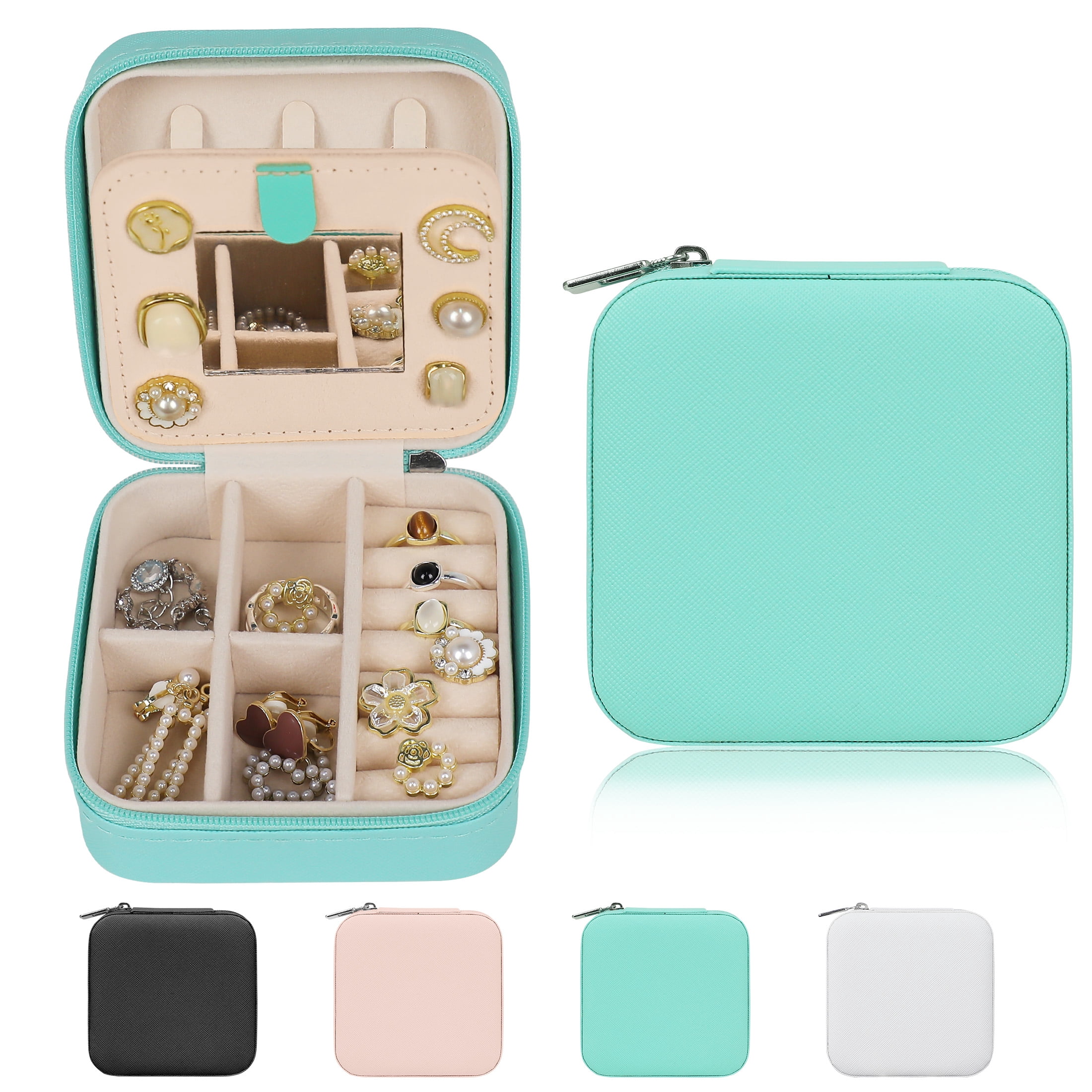 Keyroal Travel Jewelry Box with Mirror, PU Leather Organizer with Anti ...