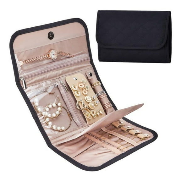 Travel Jewelry Case Organizer, Foldable Jewelry Travel Roll Bag, Small Jewelry Travel Pouch Wallet for Earrings, Rings, Necklaces, Bracelets, Travel Packing Accessories