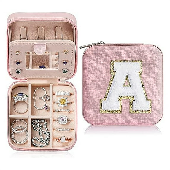 Travel Jewelry Case Organizer for Girls Women, Mini Letter Portable Jewelry Box, Small Jewelry Storage Holder for Stud Earrings, Rings, Necklaces