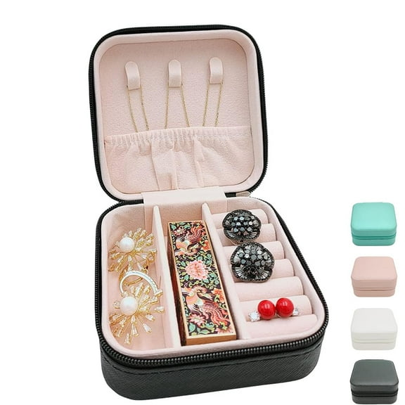 Travel Jewelry Case Small Jewelry Box Jewelry Organizer Storage Case Portable PU Leather Mini Jewelry Travel Case for Girls Womens Earring, Necklace, Rings, Bracelets(Black)