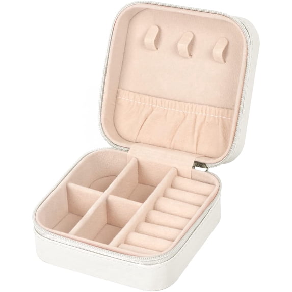 Portable PU Leather Travel Jewelry Case with Zipper for Necklaces Rings Earrings