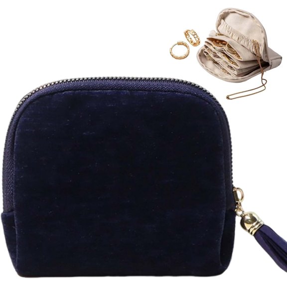 Travel Jewelry Case – Small Portable Jewelry Travel Case Organizer with 5 Compartments, Mini Jewelry Storage Box for Rings, Earrings, Necklaces & Bracelets, Gift for Women & Girls (Navy)