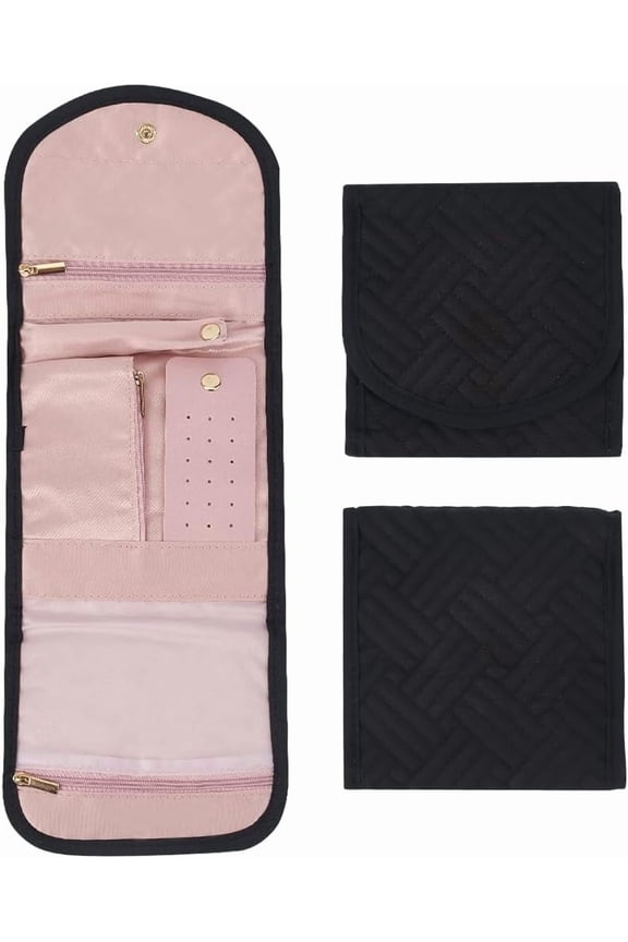 Travel Jewelry Case Travel Jewelry Organizer Small Foldable Jewelry Hanging Bag Portable Everyday Jewelry Storage Roll for DIY Journey-Rings Necklaces Earrings Bracelets Brooches 15.83x5.71in