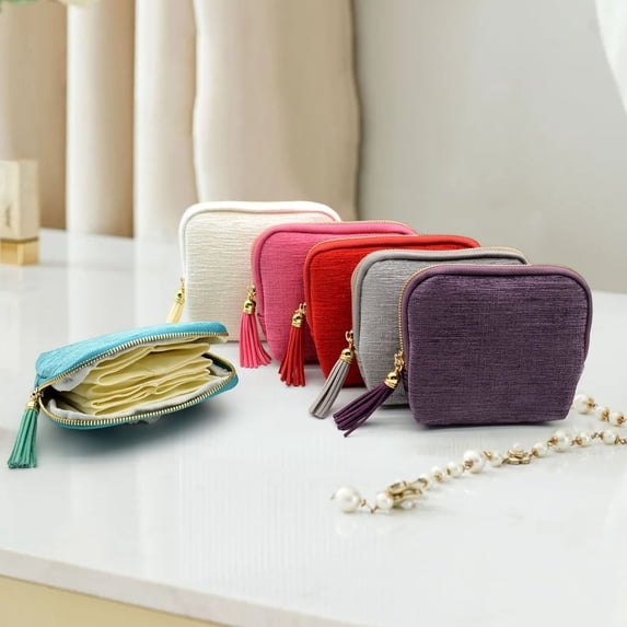 Travel Jewelry Case With Zipper Tassel, Portable Organizer Multi Layer Storage For Earring Necklace Ring Bracelet (C)