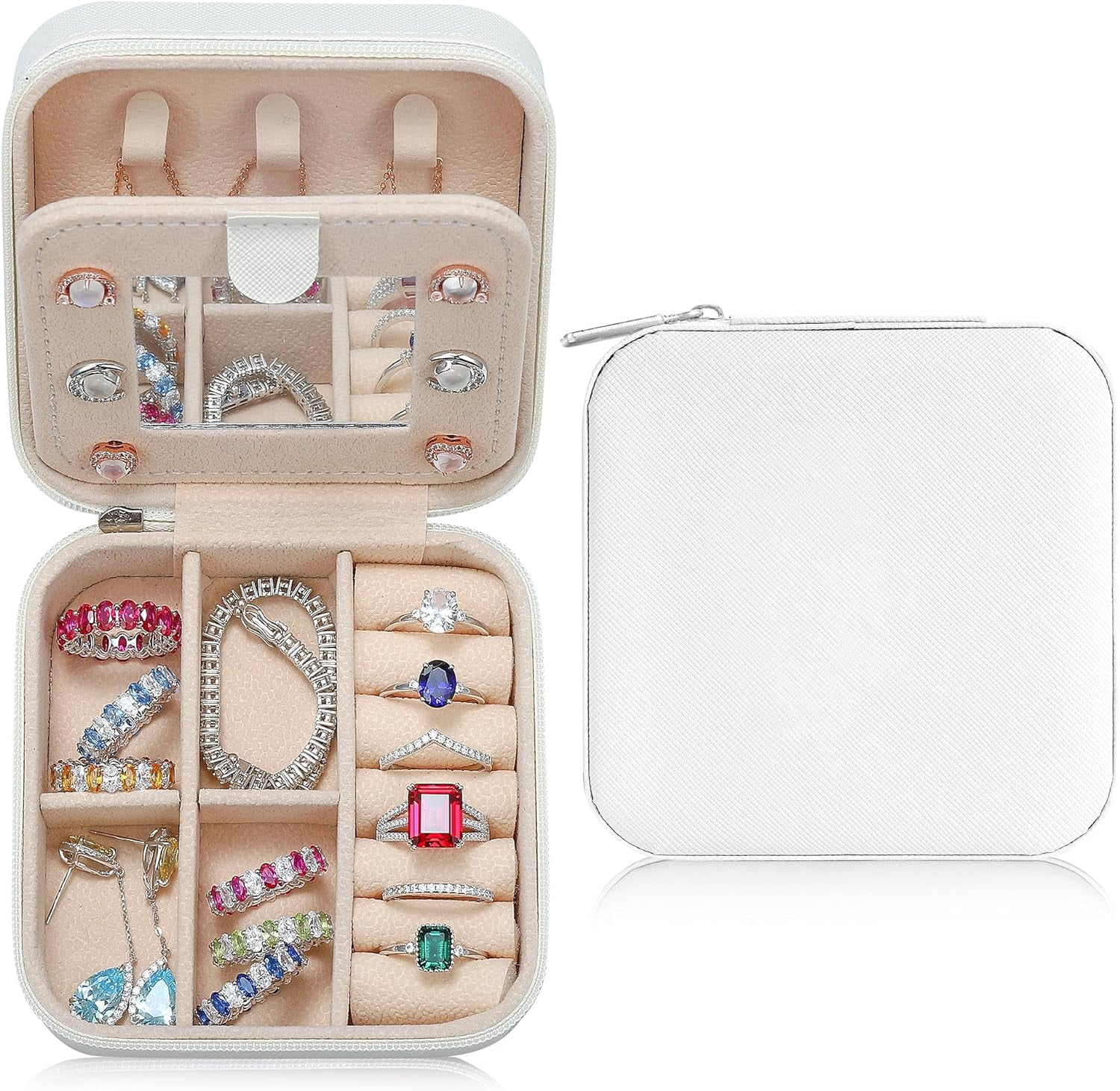Travel Jewelry Case For Women Girls, Initial Jewelry Box | Small Jewelry Box | Travel Jewelry Box For Women | Travel Jewelry Case | Travel Gifts For Women| Travel Jewelry Organizer - White[Z1]