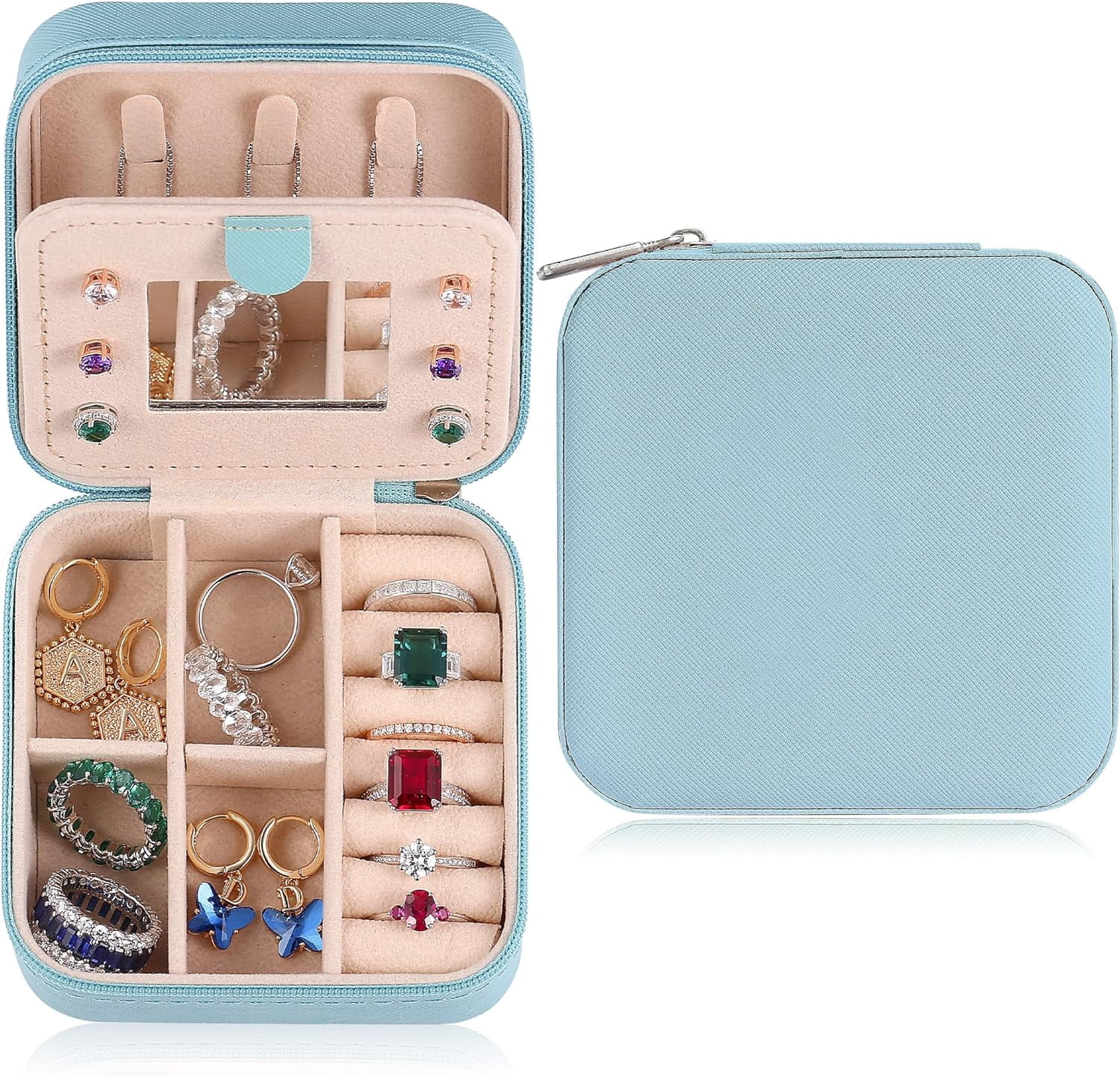 Travel Jewelry Case For Women Girls, Initial Jewelry Box | Small Jewelry Box | Travel Jewelry Box For Women | Travel Jewelry Case | Travel Gifts For Women| Travel Jewelry Organizer - Sky Blu[Z1]